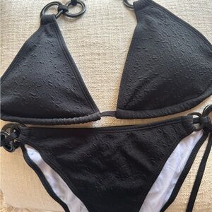 Black Textured Bikini Set